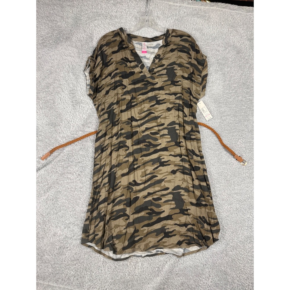 No Boundaries Camo Dress Juniors L Green Brown NWT Belted Utility T-Shirt Dress